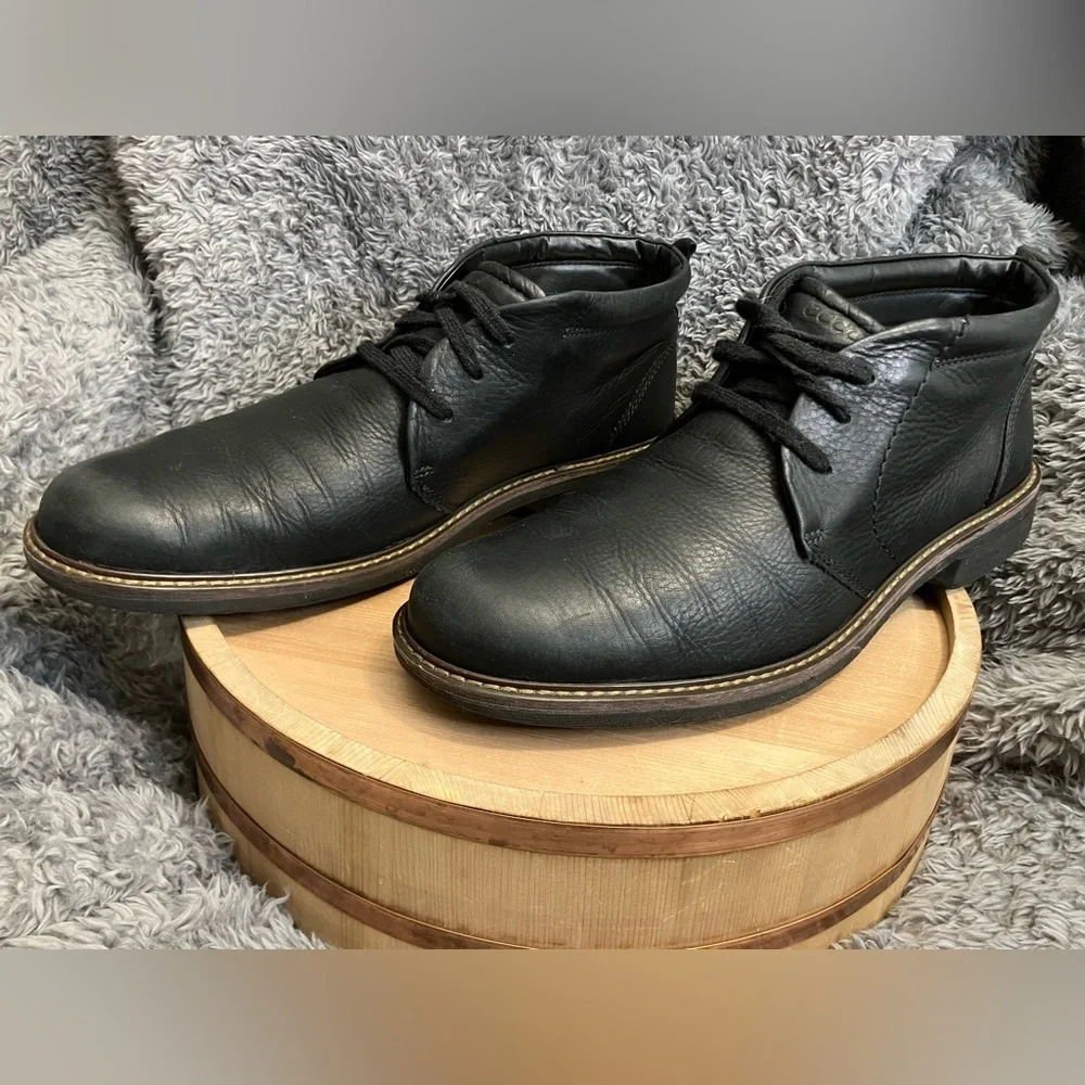 EUC Ecco Turn Leather Gore-Tex Tie Chukka Boots Black- US 13 / EU 47